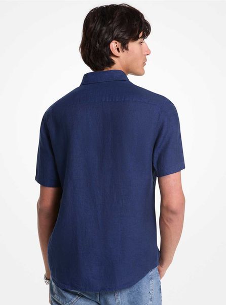 Shirt SS BD YD LINEN, color blue