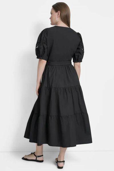 Dress S/S TIERED POPLIN DR, color black