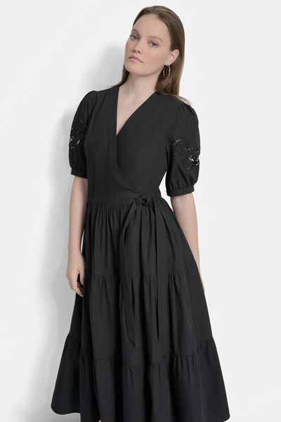 Dress S/S TIERED POPLIN DR, color black