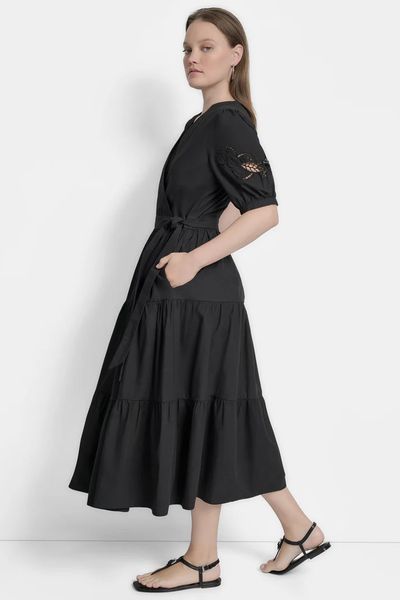 Dress S/S TIERED POPLIN DR, color black