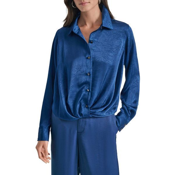 Top L/S TWIST CREASE TOP, color blue