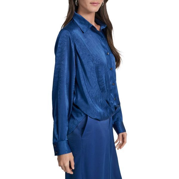 Top L/S TWIST CREASE TOP, color blue