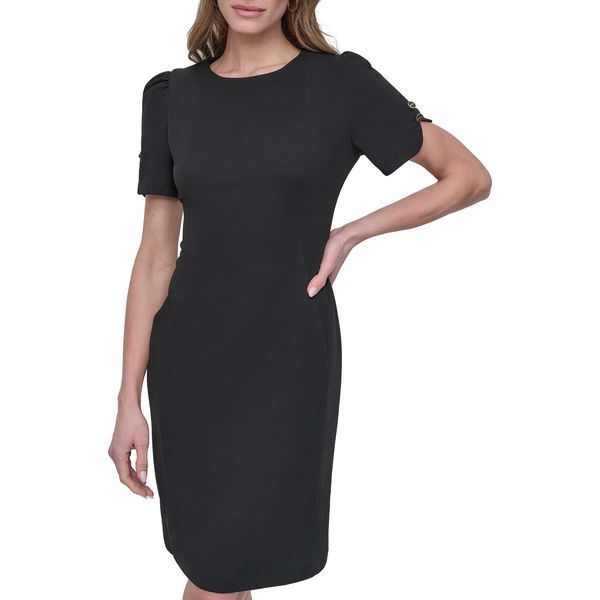 Dress RUCHED PUFF SLEEVE S, color black