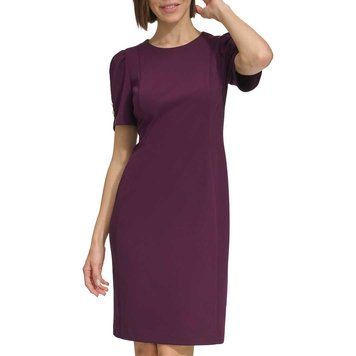 Dress RUCHED PUFF SLEEVE S, color brown