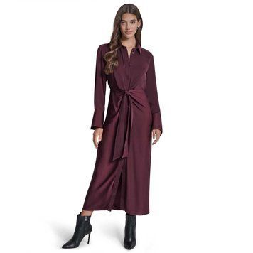 Dress PRINT SATIN LONG SLE, color dark red