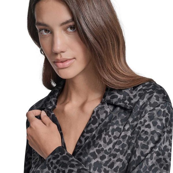 Blouse BUTTON FRONT LONG SL, color black multi
