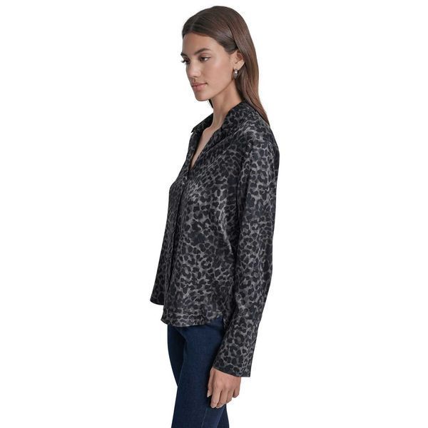 Blouse BUTTON FRONT LONG SL, color black multi