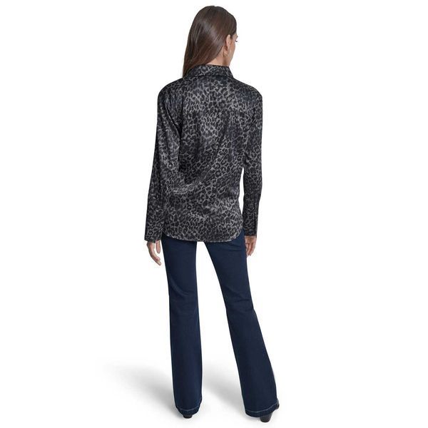 Blouse BUTTON FRONT LONG SL, color black multi