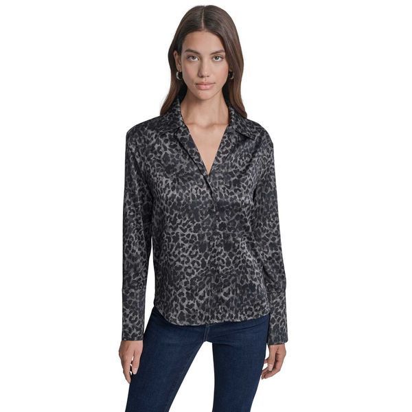 Blouse BUTTON FRONT LONG SL, color black multi